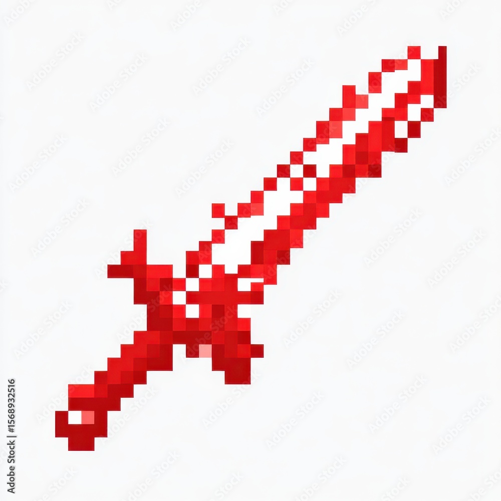 Fototapeta premium Red Pixel Art Sword on White Background
