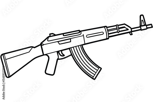 AK-47 Assault Rifle Line Drawing Illustration