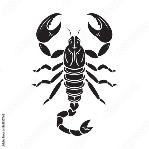 A minimalist silhouette vector of a scorpion, scorpion isolated on white background, Black and white scorpion silhouette, ideal for logos, branding, and wildlife themed digital art