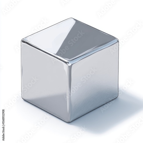 Reflective Silver Cube on White Background