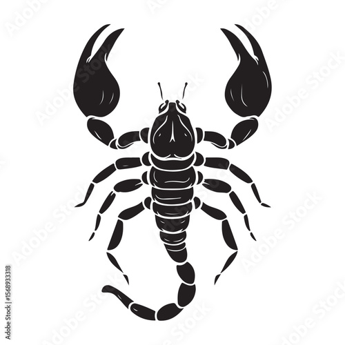 A minimalist silhouette vector of a scorpion, scorpion isolated on white background, Black and white scorpion silhouette, ideal for logos, branding, and wildlife themed digital art