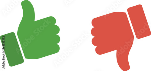 Green Thumbs Up and Red Thumbs Down Icons, Approval Disapproval Design, 2025 Feedback Symbol Graphics