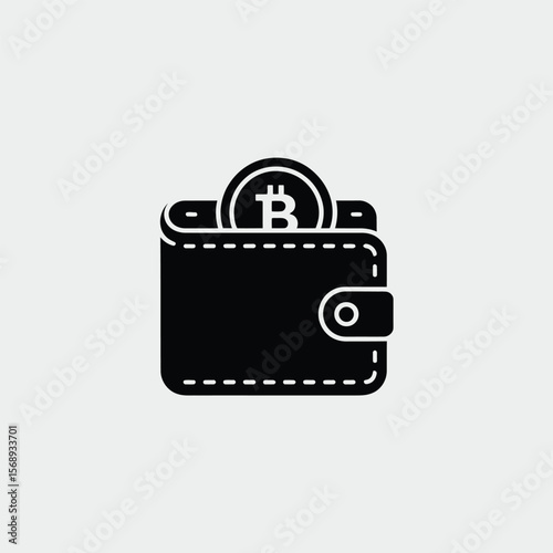 Black Bitcoin Cryptocurrency Wallet Icon Simple Minimalist Design Digital Currency Finance Money Payment Transaction Secure Savings Banking Cryptographic Technology Blockchain Virtual Wallet