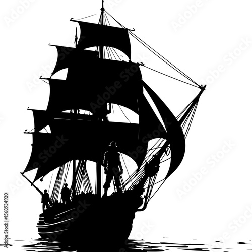 silhouette of a pirate ship, ship, boat, silhouette, vector, sea, illustration, transportation, vessel, sailboat, nautical, sailing, sail, black, fishing, travel, cargo, yacht, ocean, water, cruise, t