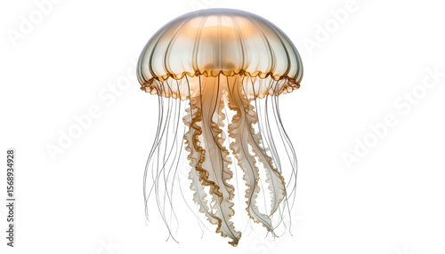 Vertical underwater portrait of a realistic jellyfish-like shape.