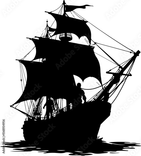 silhouette of a pirate ship, ship, boat, silhouette, vector, sea, illustration, transportation, vessel, sailboat, nautical, sailing, sail, black, fishing, travel, cargo, yacht, ocean, water, cruise, t