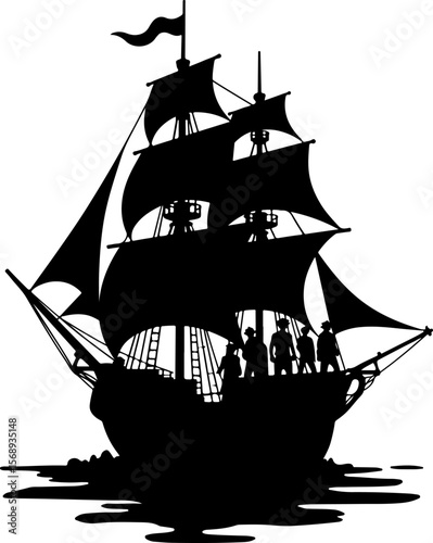 silhouette of a pirate ship, ship, boat, silhouette, vector, sea, illustration, transportation, vessel, sailboat, nautical, sailing, sail, black, fishing, travel, cargo, yacht, ocean, water, cruise, t