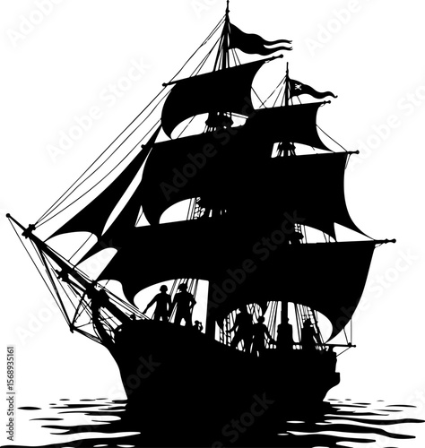 silhouette of a pirate ship, ship, boat, silhouette, vector, sea, illustration, transportation, vessel, sailboat, nautical, sailing, sail, black, fishing, travel, cargo, yacht, ocean, water, cruise, t