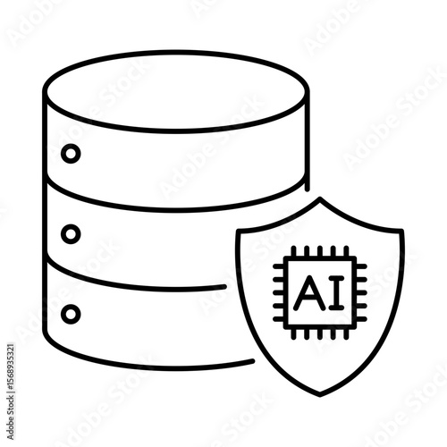 Vector icon of Data Privacy icon.  Shield and Database Representing Protection of Personal Data in the Digital Age. Black Outline.