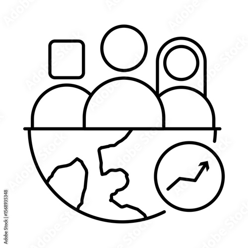 Vector icon of Social Impact icon.  People Icon Representing AI's Positive Influence and Contribution to Society. Black Outline.