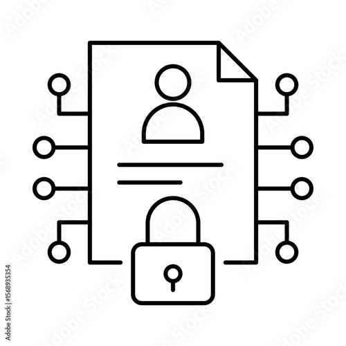 Vector icon of Privacy icon.  Shield and Lock Representing Protection of Personal Information in AI Systems and Digital Platforms. Black Outline.