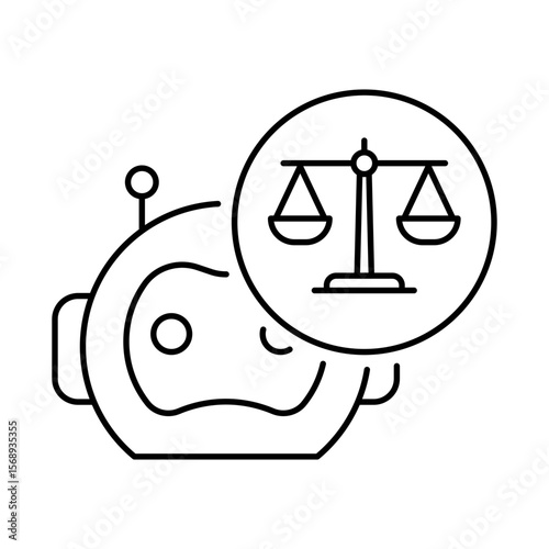 Vector icon of AI Ethics icon.  Scales Representing Moral and Technological Choices in the Age of Artificial Intelligence. Black Outline.