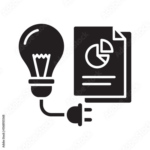 Creative solution development solid glyph icon with lightbulb and checklist representing innovative idea and project task planning process