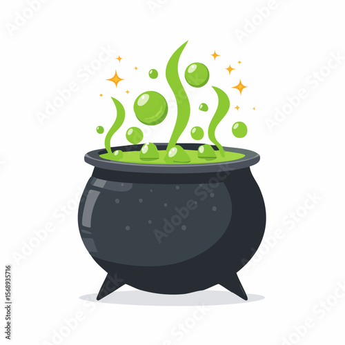 A bewitching cauldron boils with bubbling green potion, perfect for Halloween graphics, whimsical designs, and magical themed projects.