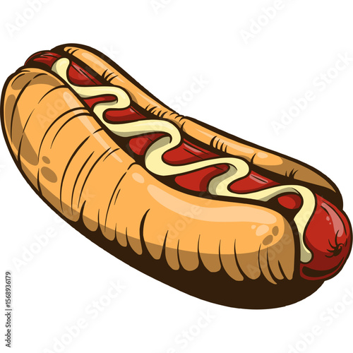 Cartoon Illustration of a Hotdog with Mustard
