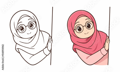 Woman hijab coloring page for kids