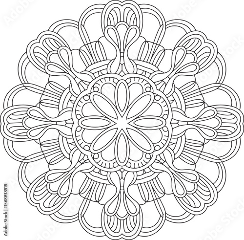 Intricate Hand-Drawn Mandala Pattern for Coloring and Design Projects, Mandala Pattern, Floral Mandala, Intricate Design, Line Art Circle, Coloring Mandala, Boho Ornament, Detail Mandala