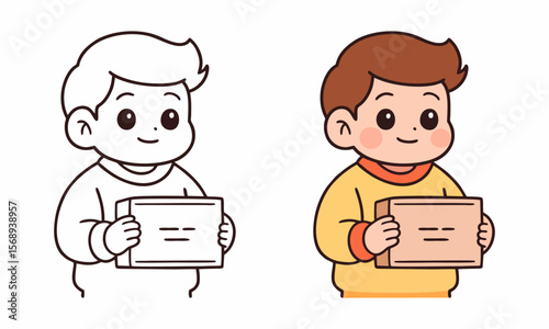 Courier hold the box for delivery coloring page for kids