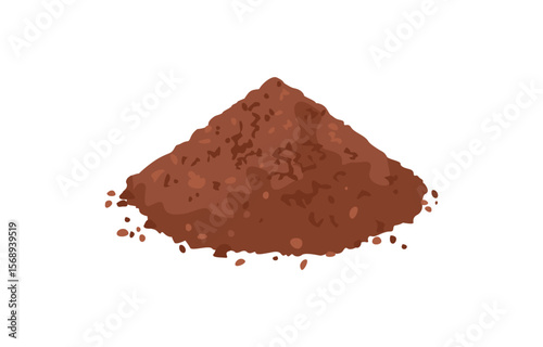 Brown powder heap isolated on white background. Cocoa or coffee powder. Vector cartoon flat illustration.