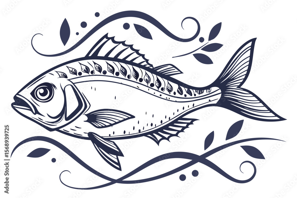 Obraz premium Classic Gilt-Head Bream Ink Drawing – Retro Marine Art