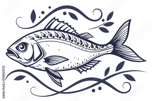 Classic Gilt-Head Bream Ink Drawing – Retro Marine Art