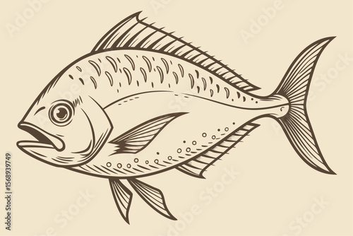 Vintage Dorado Fish Sketch – Gilt-Head Bream Illustration

