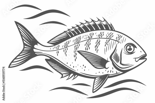 Antique Dorado Sketch – Gilt-Head Bream Line Drawing