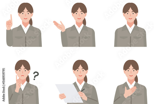 作業服を着た女性のイラストセット