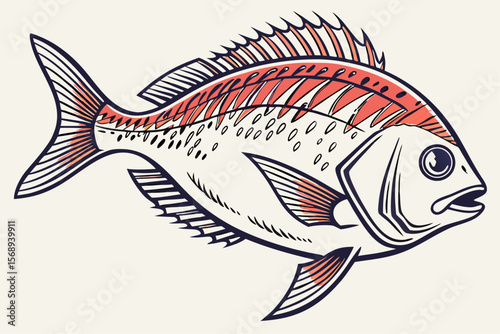 Retro Gilt-Head Bream Drawing – Ink & Pencil Style
