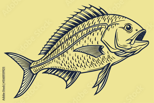 Old-School Dorado Fish Art – Hand-Drawn Engraving