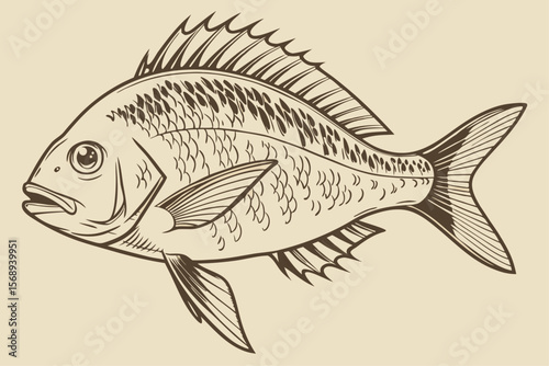 Engraved Dorado Fish – Vintage Line Art Print