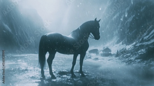 Horse in a Snowy Mountain Pass