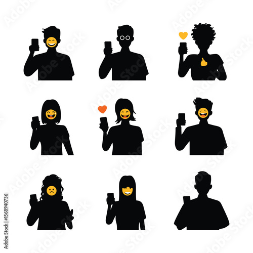 Silhouette of Business Team in Video Call Grid View