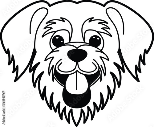 Happy cartoon dog face with floppy ears and tongue out silhouette