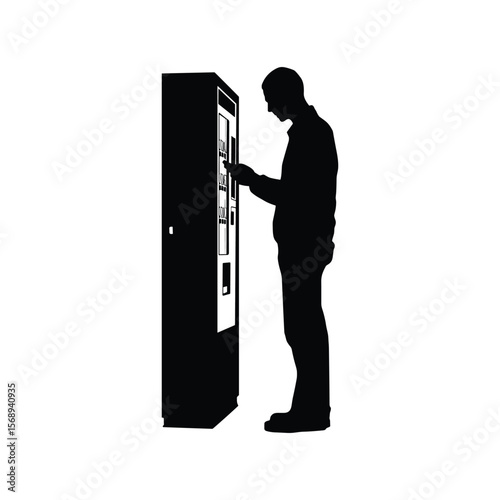 Silhouette of Man Using Touchscreen Kiosk