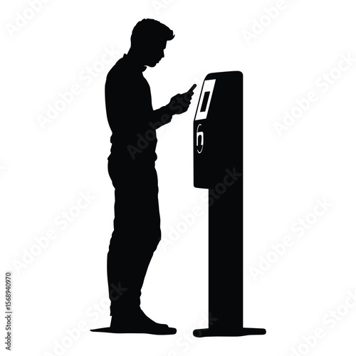 Silhouette of Man Using Information Touchscreen