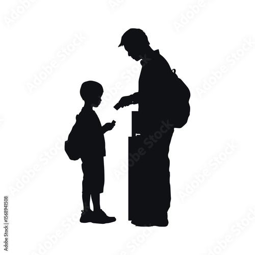Silhouette of Woman Assisting Child at Airport