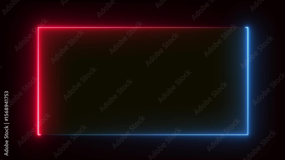 Abstract glowing neon rectangle border frame. Animation of glowing neon rectangles abstract background.Square rectangle picture frame with two tone neon color motion.