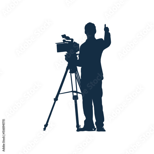 Silhouette of Cameraman Recording with Tripod Camera