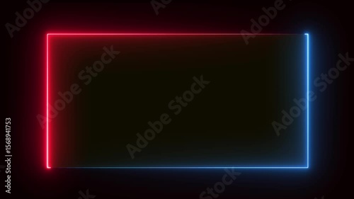 Abstract glowing neon rectangle border frame. Animation of glowing neon rectangles abstract background.Square rectangle picture frame with two tone neon color motion.