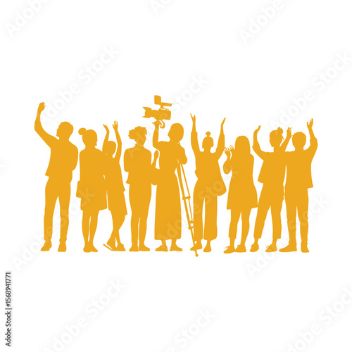 Yellow Silhouettes of People Celebrating Together