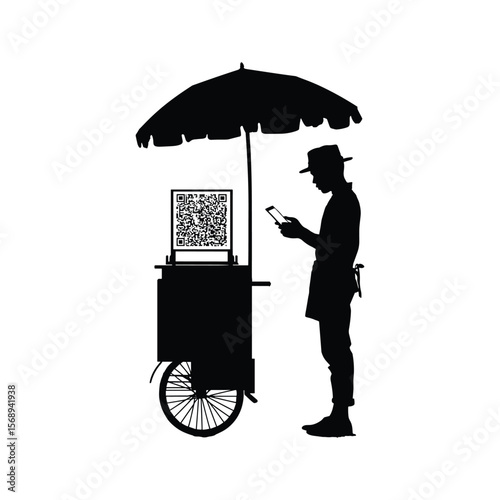 Silhouette of Man Selling from Street Cart