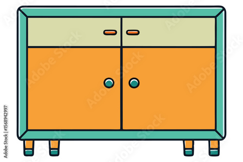 Mid-Century Modern Sideboard Retro Orange and Teal Cabinet Design