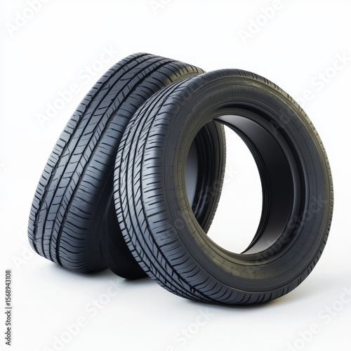 Two tires stacked on white background
