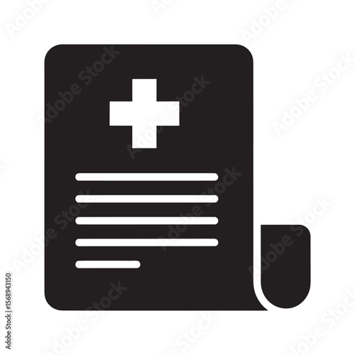 Patient file glyph icon with a medical document and folded corner for a health record history report or clinical information page