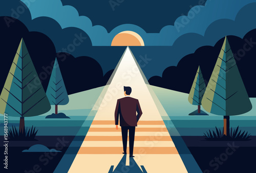 Businessman Walking Towards the Light. A Journey of Success and Growth