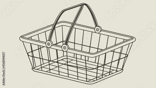Vector Mockup of Shopping Basket with Handle on White Background