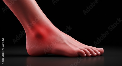 Ankle Pain Highlighted. Medical Illustration of Sports Injury or Arthritis, Foot and Joint Problems, Ankle Discomfort and Swelling, Orthopedic or Athletic Injury