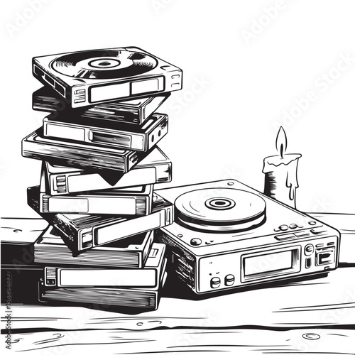 stack of old vinyl records
