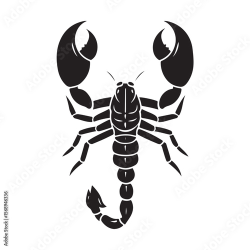A minimalist silhouette vector of a scorpion, scorpion isolated on white background, Black and white scorpion silhouette, ideal for logos, branding, and wildlife themed digital art